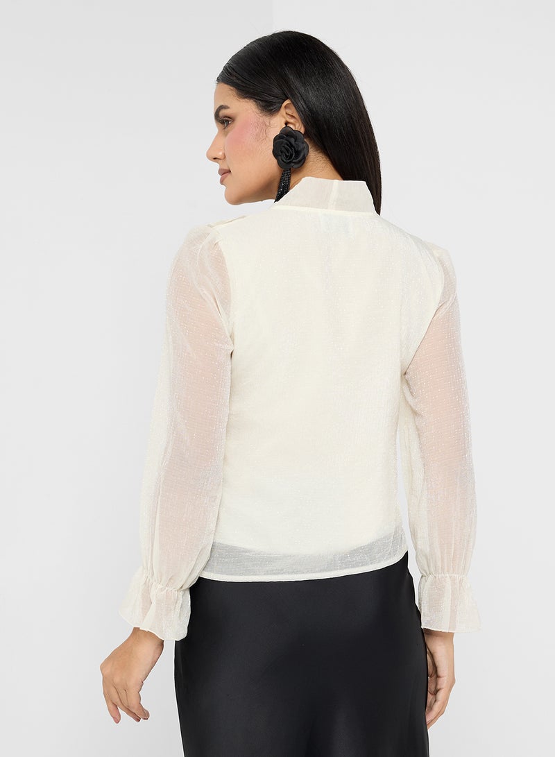 Ruffle Top With Neck Tie Detail