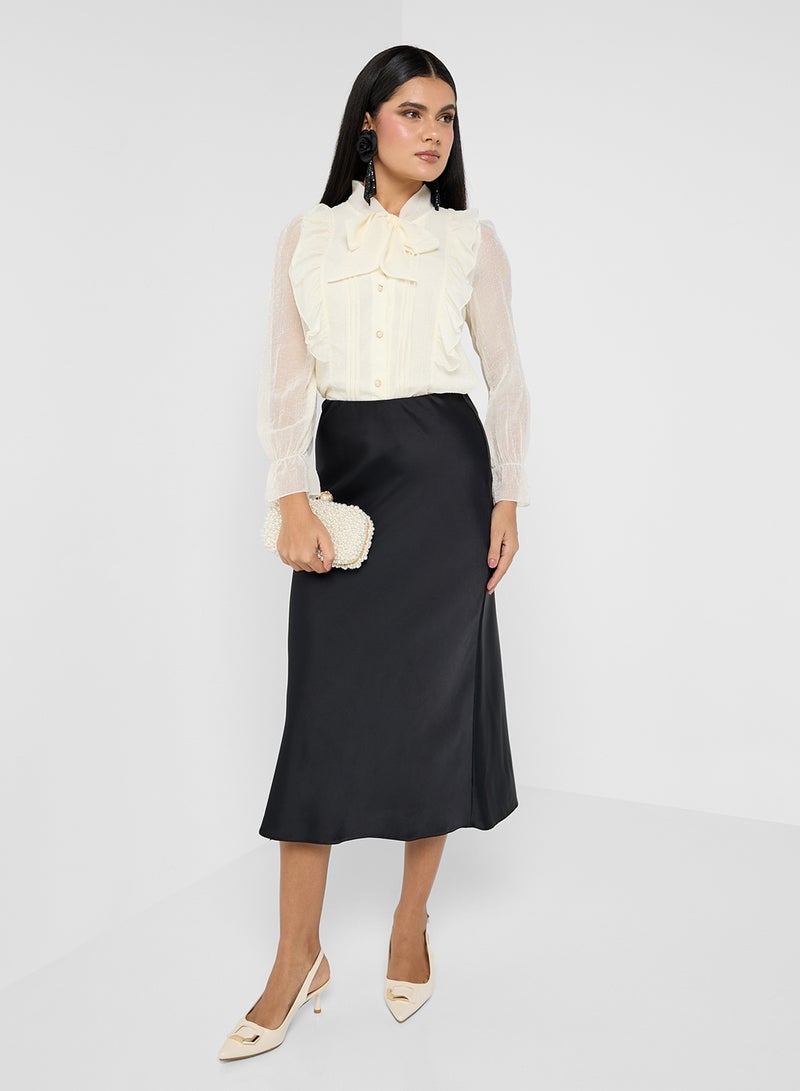 Ruffle Top With Neck Tie Detail