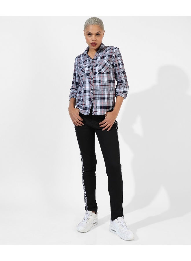 Women's Grey Checkered Regular Fit Shirt