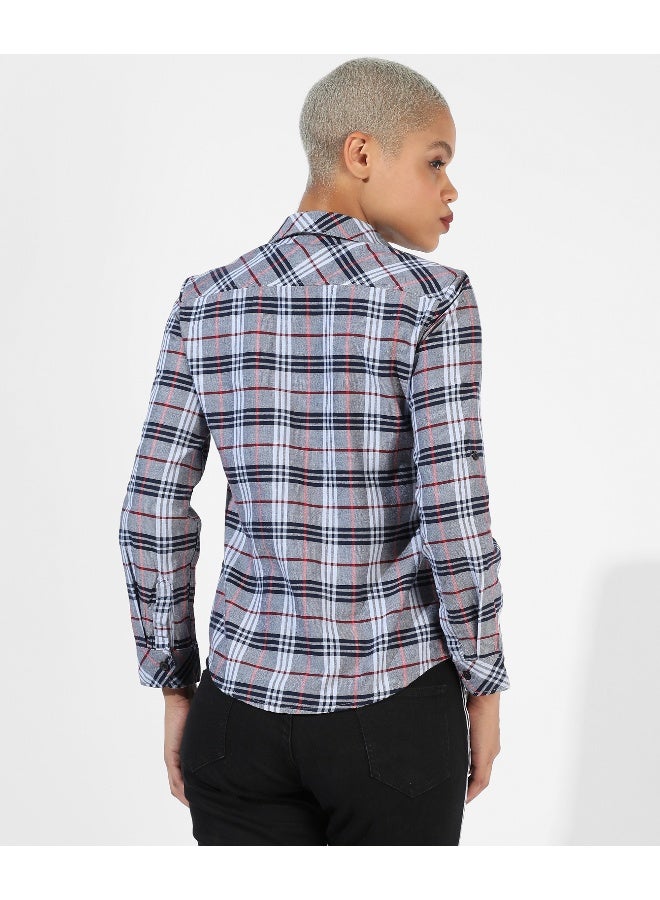 Women's Grey Checkered Regular Fit Shirt