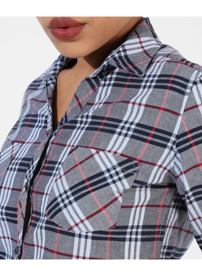 Women's Grey Checkered Regular Fit Shirt