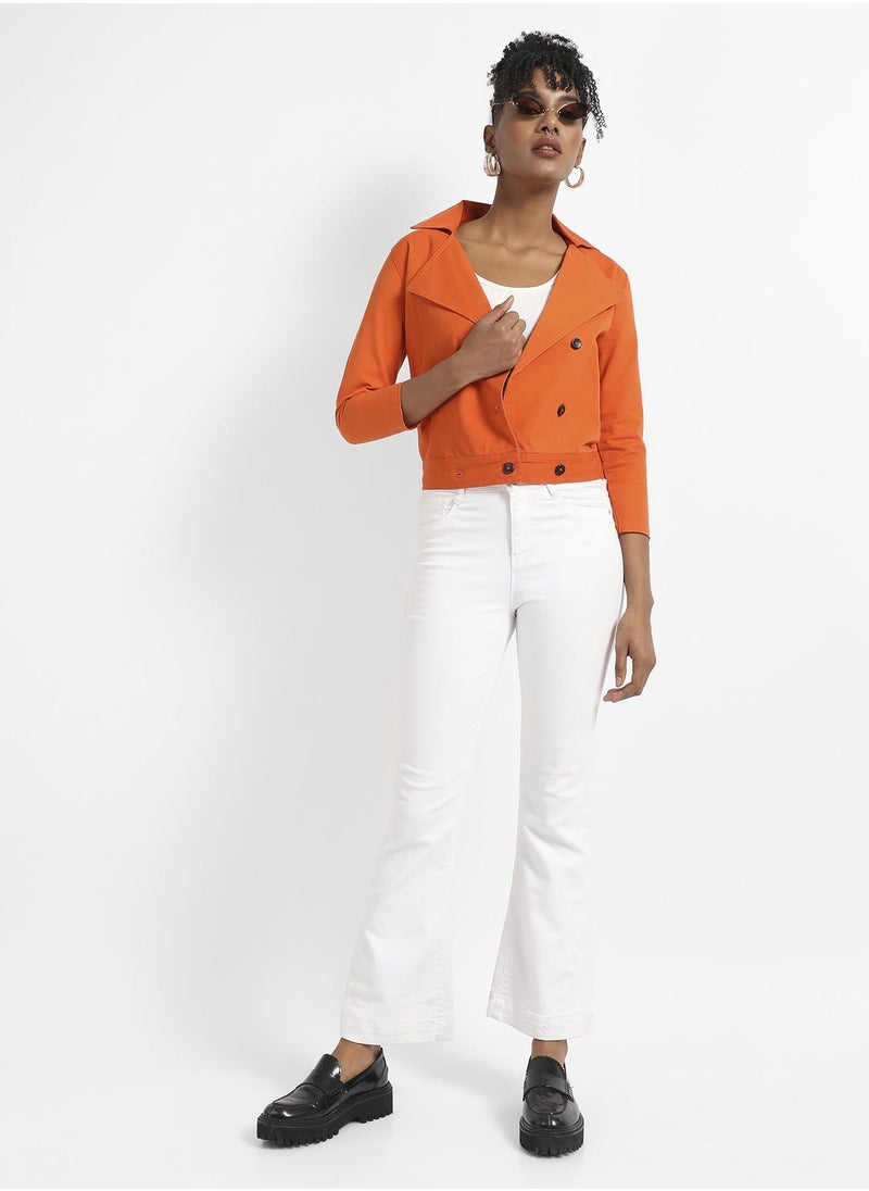 Women's Orange Biker Jacket With Contrast Button