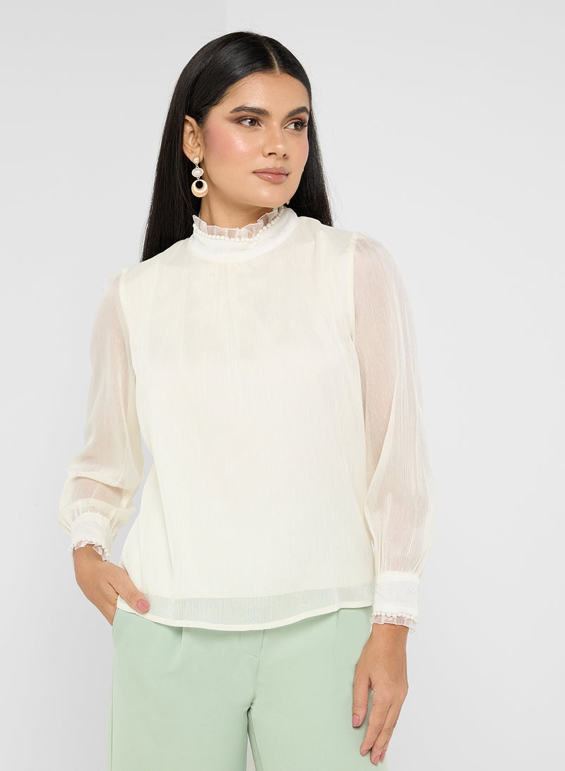 High Neck Top With Baby Ruffle