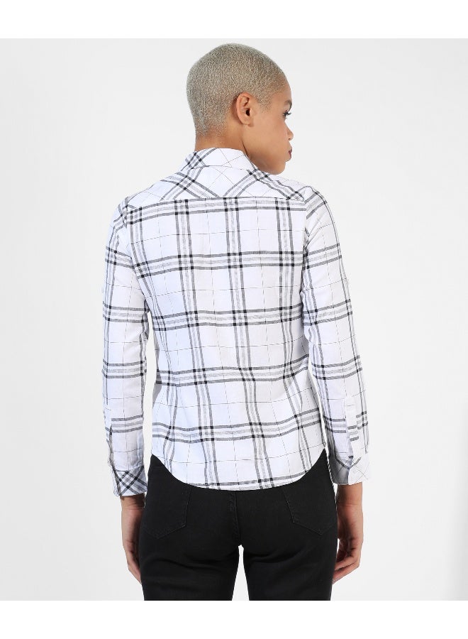 Women's White Checkered Regular Fit Shirt