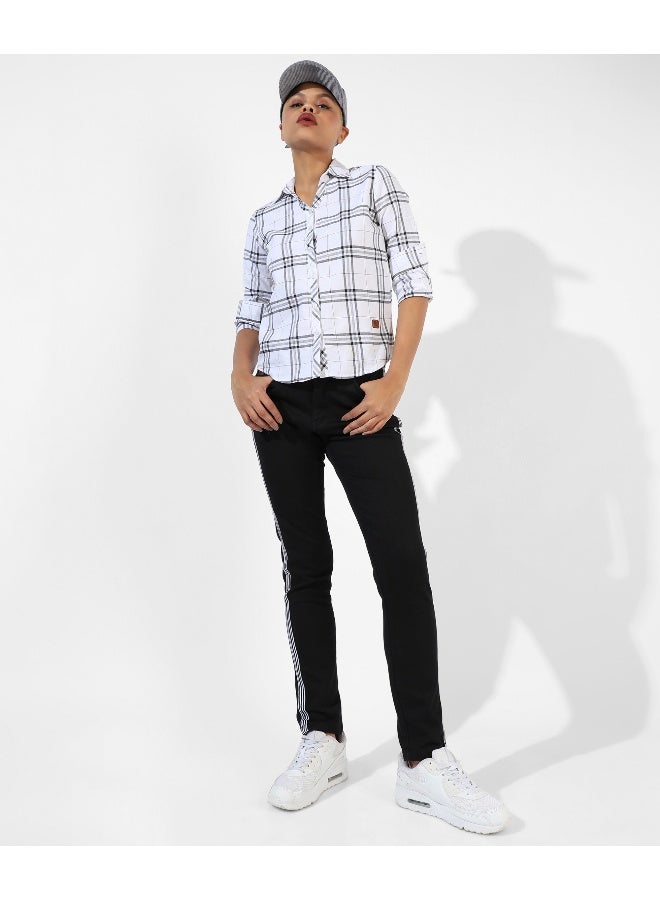 Women's White Checkered Regular Fit Shirt