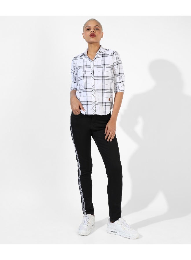 Women's White Checkered Regular Fit Shirt