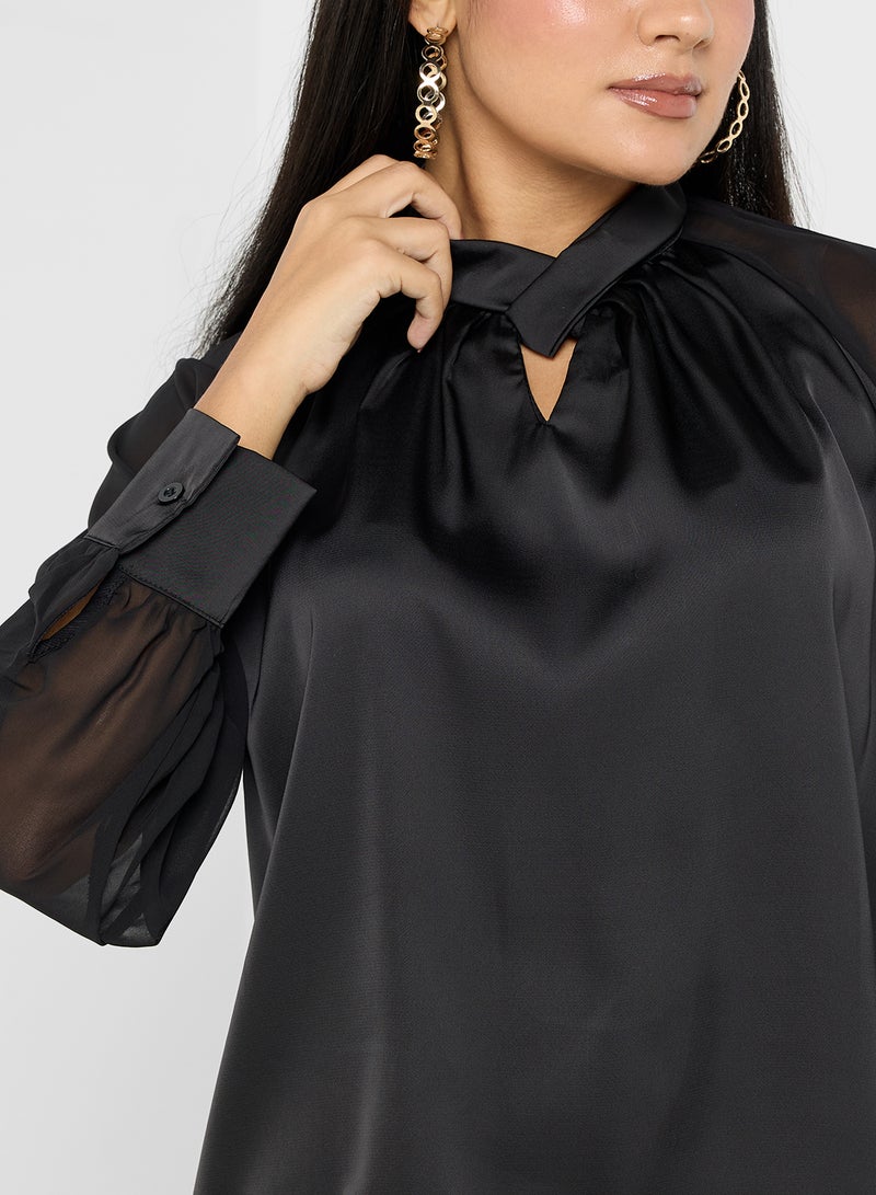 Ruched Top With Keyhole Neck