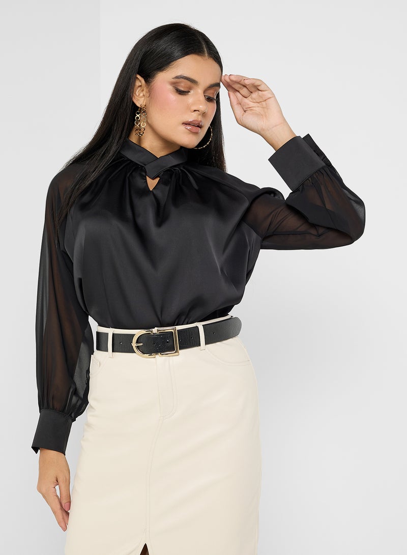 Ruched Top With Keyhole Neck