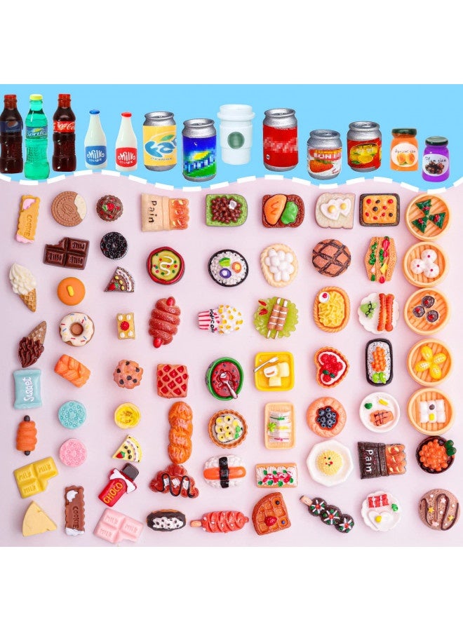 80 Pieces Miniature Food And Drink Bottle Toy Mix Pretend Dollhouse Kitchen Accessories Mini Play Fake Resin Dollhouse (Hamburger, Pizza, Cake, Ice Cream, Bread)…