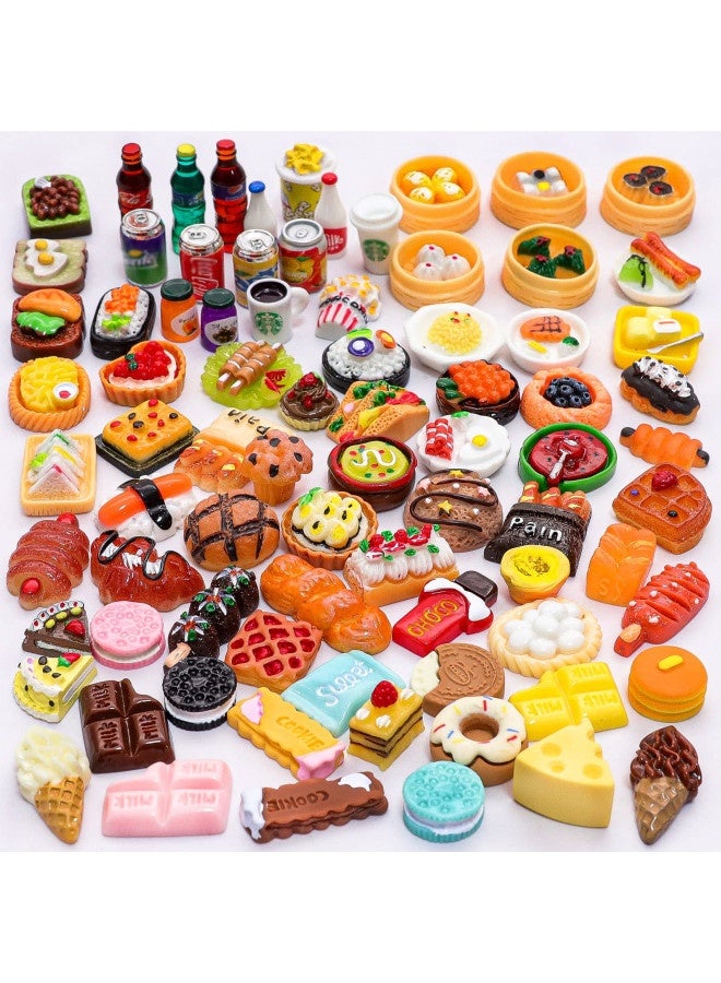 80 Pieces Miniature Food And Drink Bottle Toy Mix Pretend Dollhouse Kitchen Accessories Mini Play Fake Resin Dollhouse (Hamburger, Pizza, Cake, Ice Cream, Bread)…