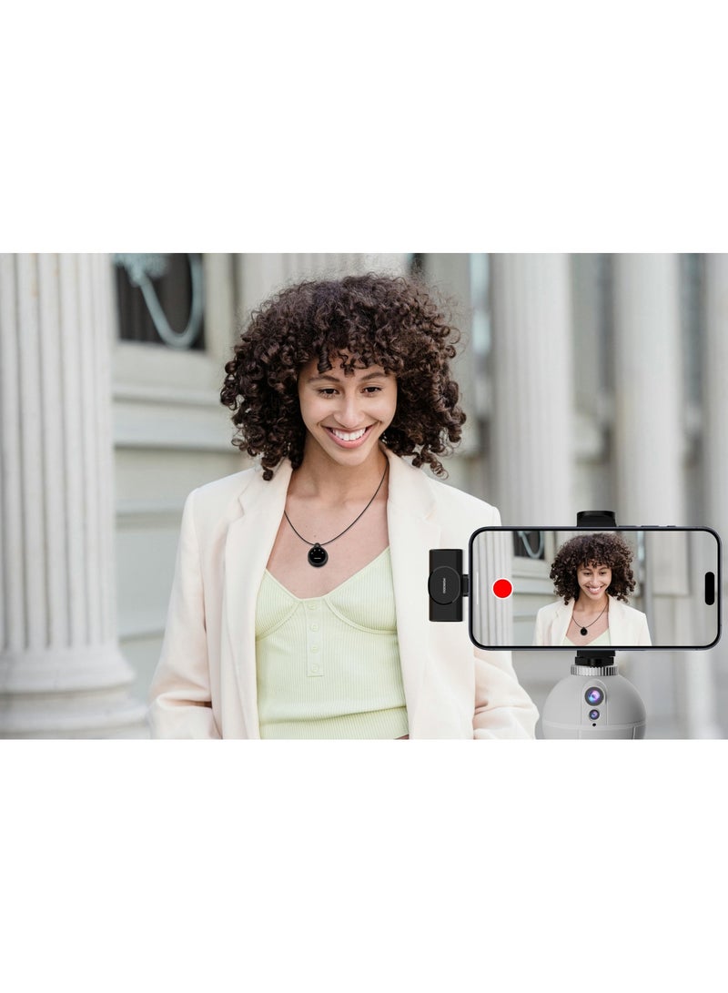 Wireless Lavalier Microphone Dual Mic with Charging Case type-C connector with Lightning adapter / Latency: ≤20ms Receiver / Latency: ≤20ms Microphones / SNR: 75dB Microphones- Black