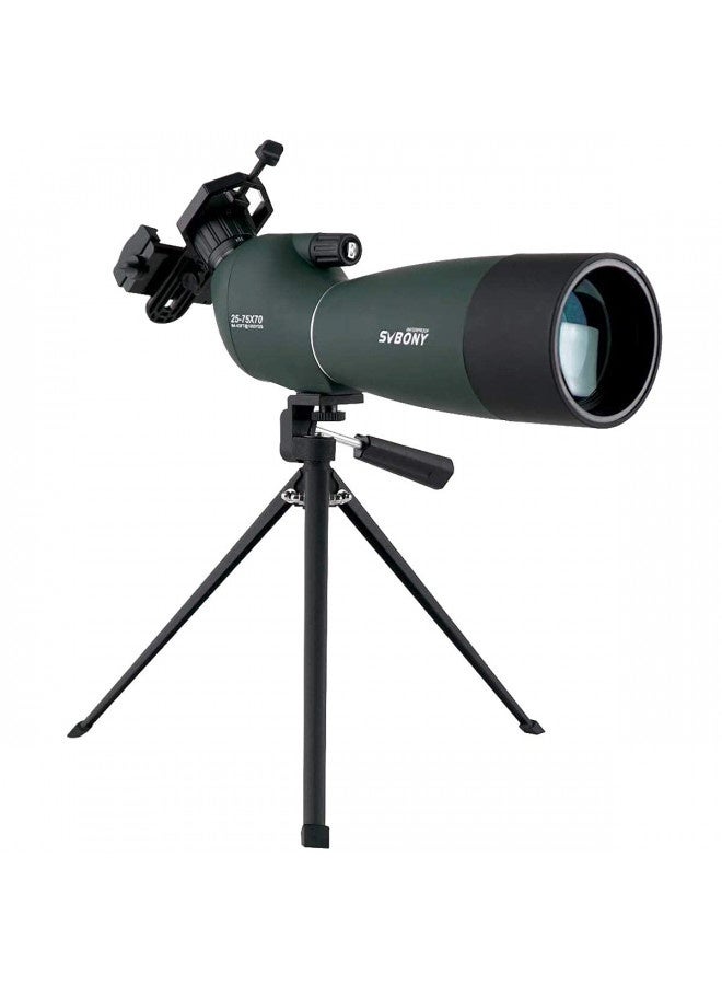 Svbony Sv28 Spotting Scopes With Tripod,Hunting,25-75X70,Angled,Waterproof,Range Shooting Scope,With Phone Adapter,Compact, For Target Shooting,Birding,Wildlife Viewing