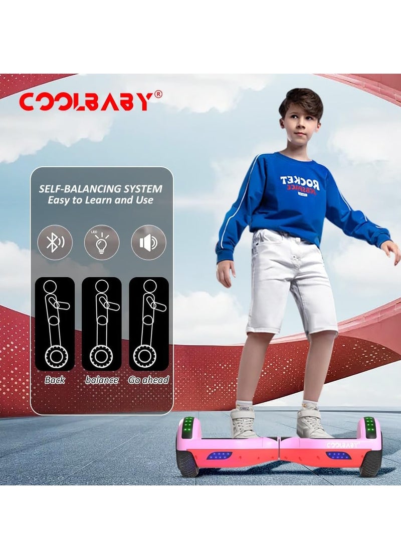 COOLBABY 6.5 Inch Smart Electric Scooter Self Balancing Scooter Lithium Battery Hoverboard Balance Scooter with Bluetooth Speaker and LED Light Wheels