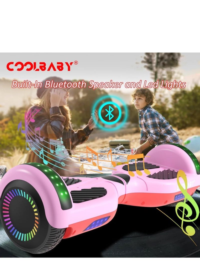 COOLBABY 6.5 Inch Smart Electric Scooter Self Balancing Scooter Lithium Battery Hoverboard Balance Scooter with Bluetooth Speaker and LED Light Wheels