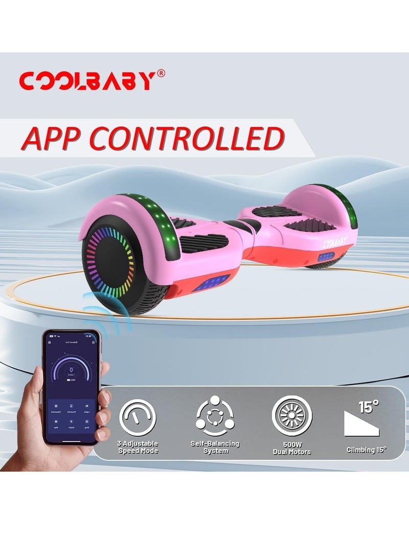 COOLBABY 6.5 Inch Smart Electric Scooter Self Balancing Scooter Lithium Battery Hoverboard Balance Scooter with Bluetooth Speaker and LED Light Wheels