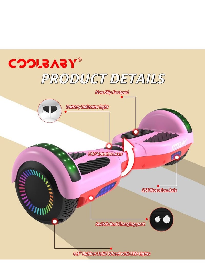 COOLBABY 6.5 Inch Smart Electric Scooter Self Balancing Scooter Lithium Battery Hoverboard Balance Scooter with Bluetooth Speaker and LED Light Wheels