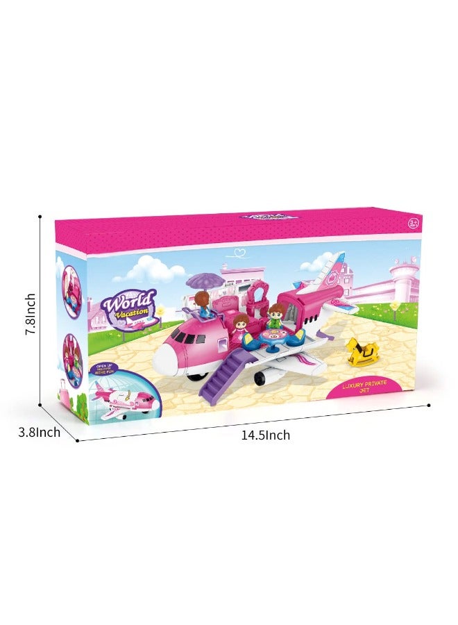 Airplane Toys Transport Cargo Play Set with Beauty Dresser Table, Pink Princess & Stickers, Helicopter Toy for Girls