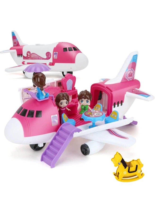 Airplane Toys Transport Cargo Play Set with Beauty Dresser Table, Pink Princess & Stickers, Helicopter Toy for Girls