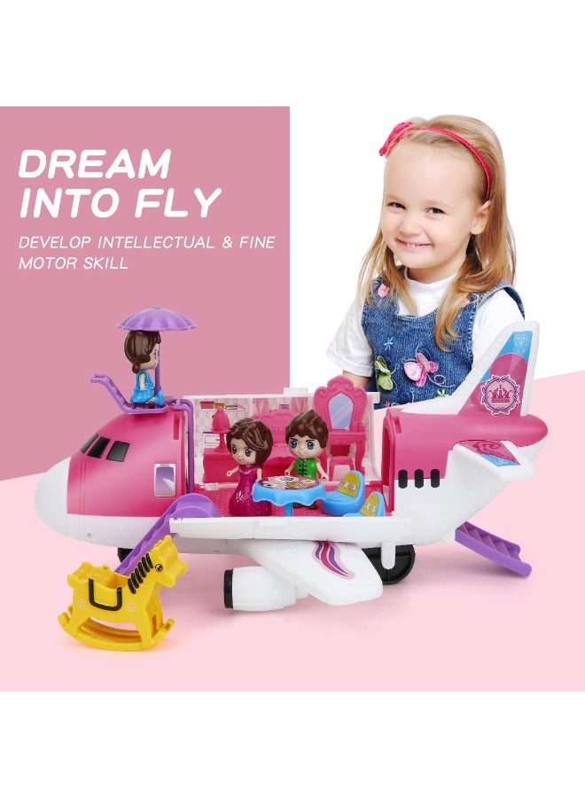 Airplane Toys Transport Cargo Play Set with Beauty Dresser Table, Pink Princess & Stickers, Helicopter Toy for Girls