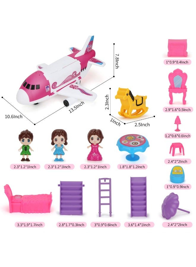 Airplane Toys Transport Cargo Play Set with Beauty Dresser Table, Pink Princess & Stickers, Helicopter Toy for Girls