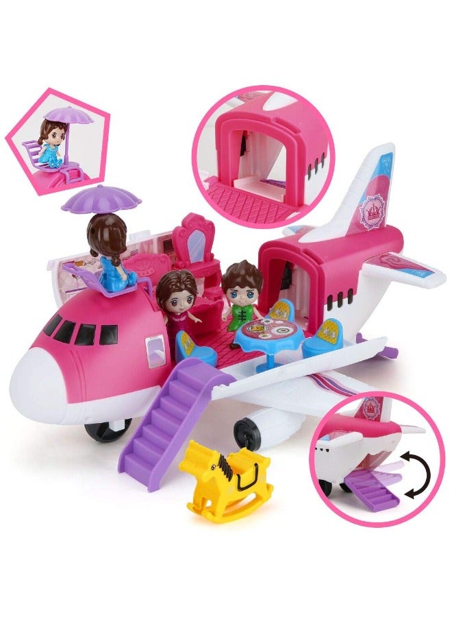 Airplane Toys Transport Cargo Play Set with Beauty Dresser Table, Pink Princess & Stickers, Helicopter Toy for Girls