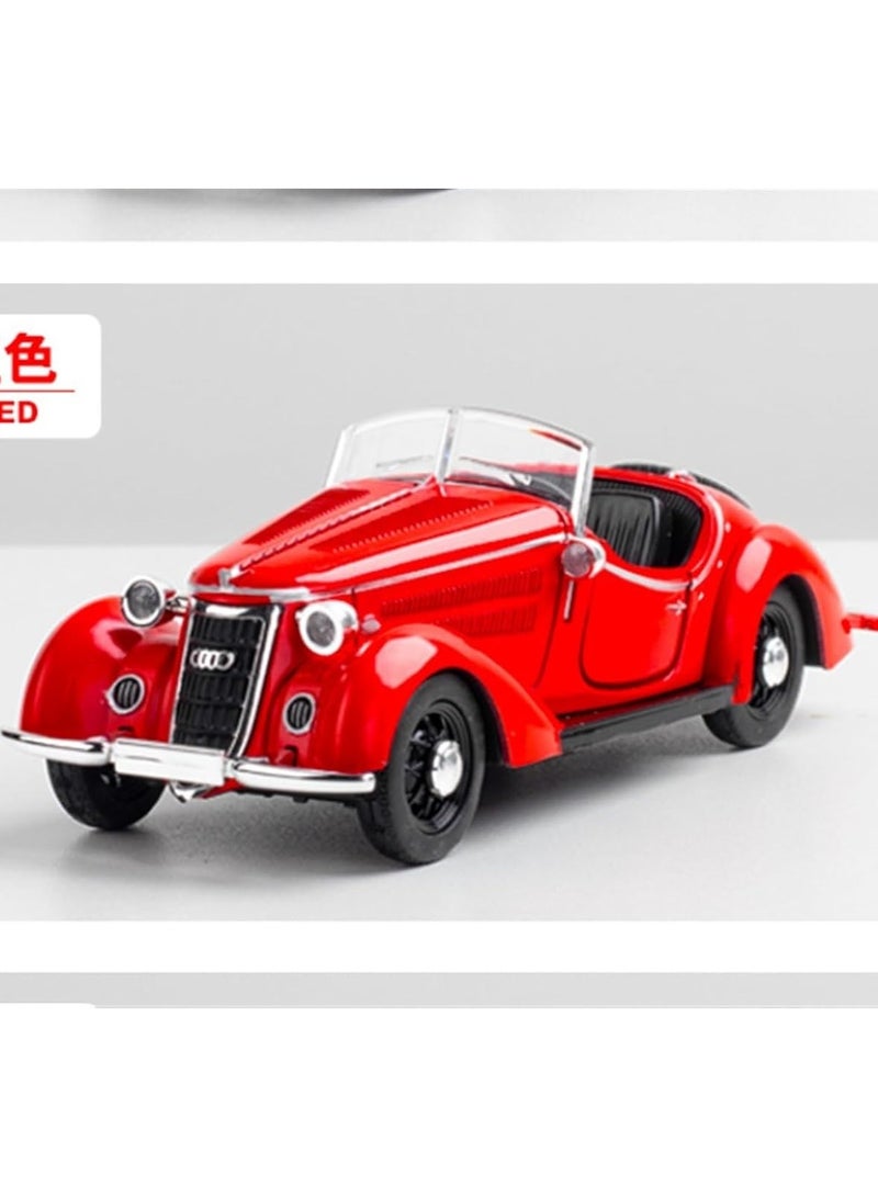 Diecast 1:32 Audi Wanderer W25K Roadster – Vintage Classic Car Model, Pull Back Replica with Sound & Light, Red Collectible Toy for Kids & Adults