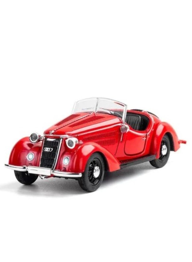 Diecast 1:32 Audi Wanderer W25K Roadster – Vintage Classic Car Model, Pull Back Replica with Sound & Light, Red Collectible Toy for Kids & Adults