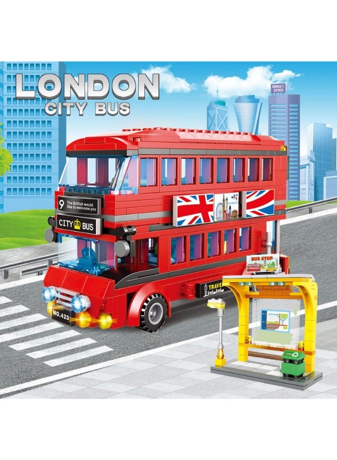 City London Bus Station Building Blocks Set | Double-Decker London Bus & Station | STEM Roleplay Bricks Toy Gift for Kids Ages 6-12