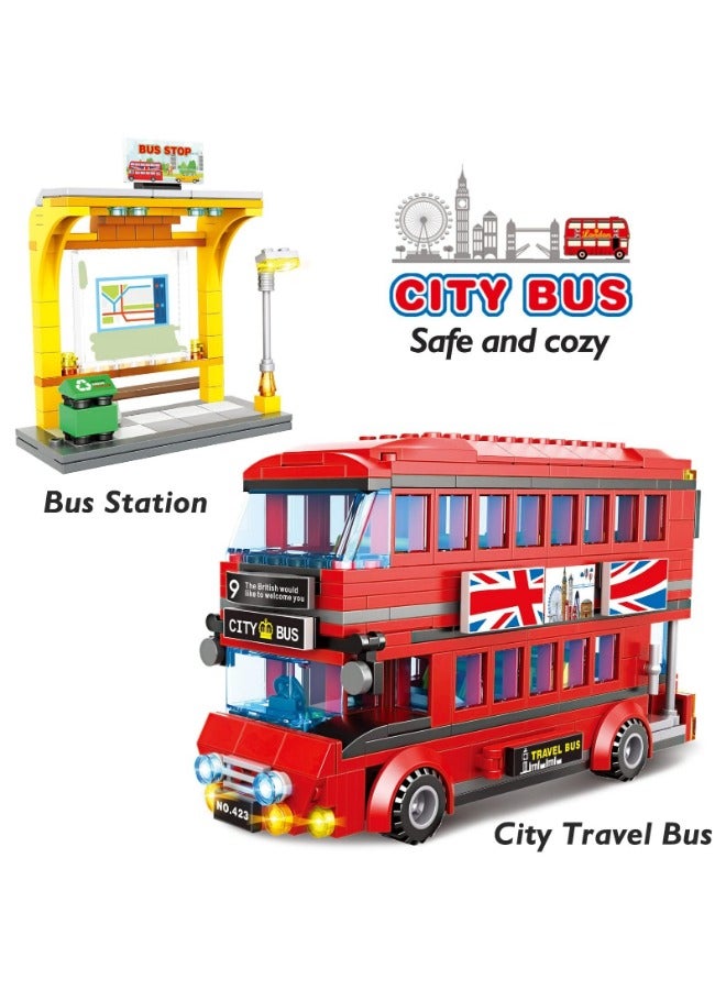 City London Bus Station Building Blocks Set | Double-Decker London Bus & Station | STEM Roleplay Bricks Toy Gift for Kids Ages 6-12