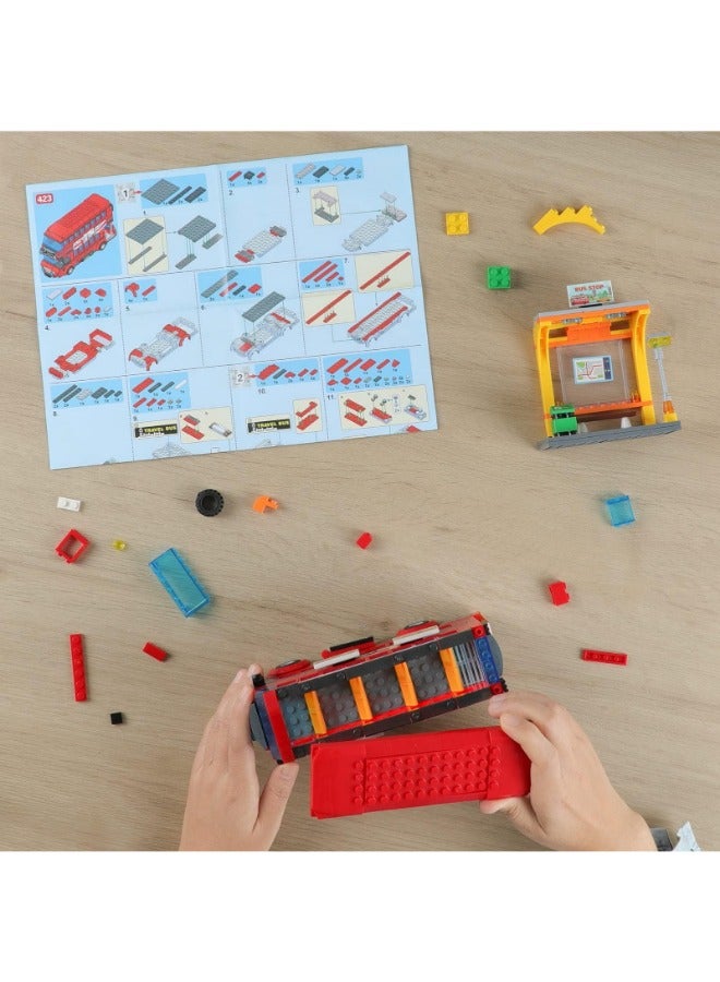 City London Bus Station Building Blocks Set | Double-Decker London Bus & Station | STEM Roleplay Bricks Toy Gift for Kids Ages 6-12