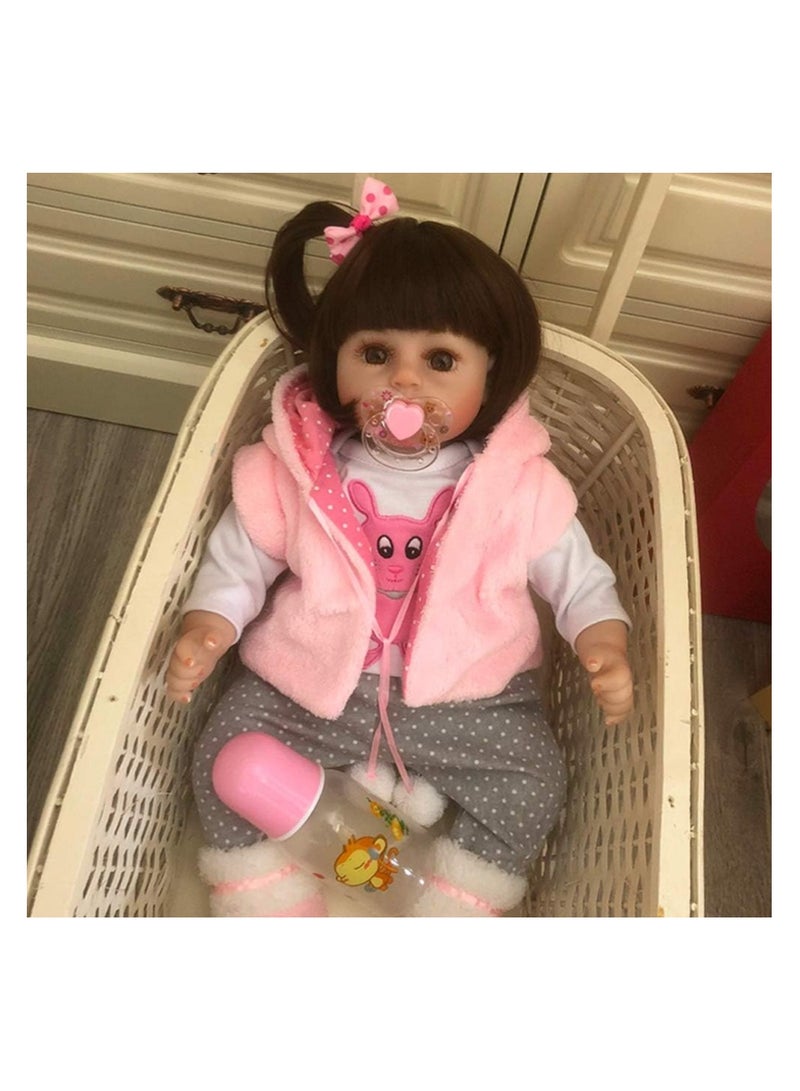 Reborn Baby Doll with Plush Toy - 19 Inch, Eye Color Selection, Pacifier & Bottle Included