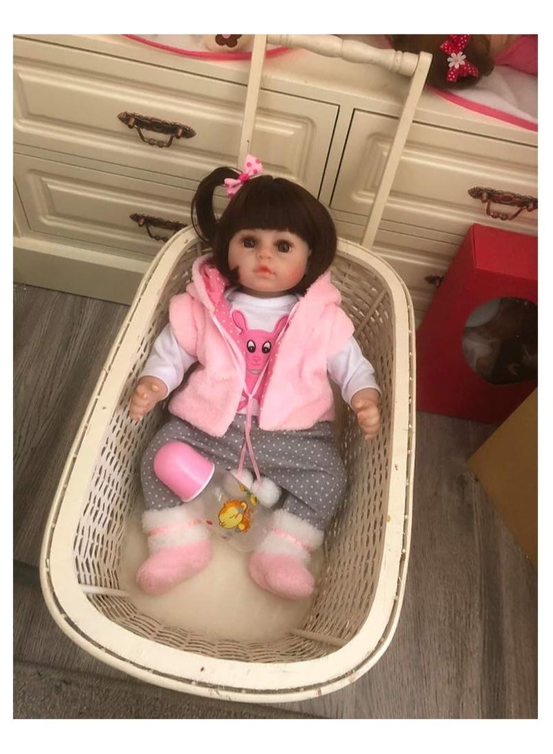 Reborn Baby Doll with Plush Toy - 19 Inch, Eye Color Selection, Pacifier & Bottle Included