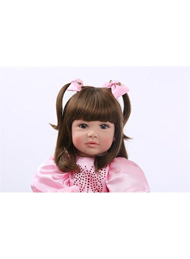 iCradle Cute 24inch 60CM Reborn Baby Doll Long Hair Girl Doll Soft Silicone Baby Real Life Baby Toddler Doll Toy for Ages 3+ (F)