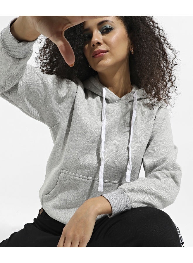 Women's Light Grey Pullover Hoodie With Kangaroo Pockets