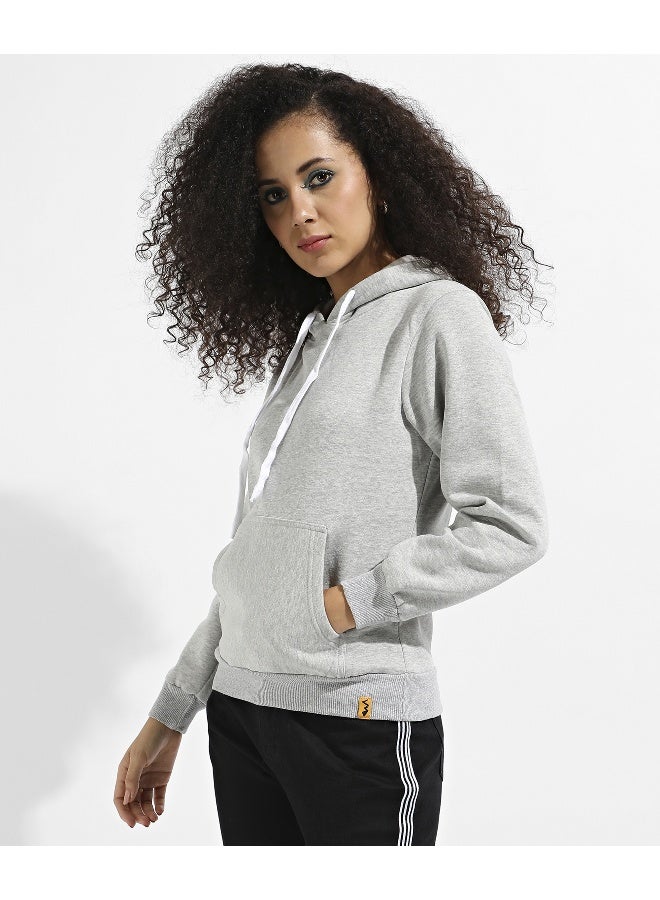 Women's Light Grey Pullover Hoodie With Kangaroo Pockets