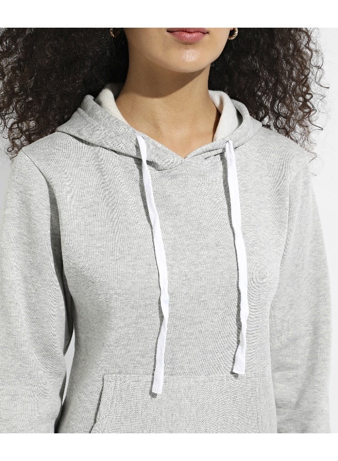 Women's Light Grey Pullover Hoodie With Kangaroo Pockets