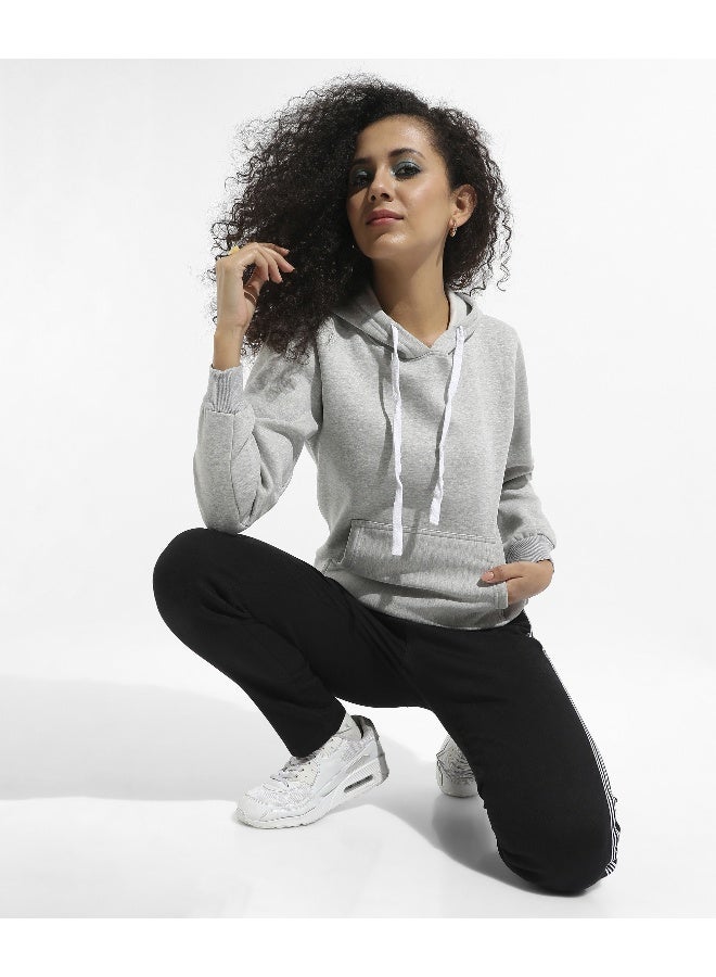 Women's Light Grey Pullover Hoodie With Kangaroo Pockets