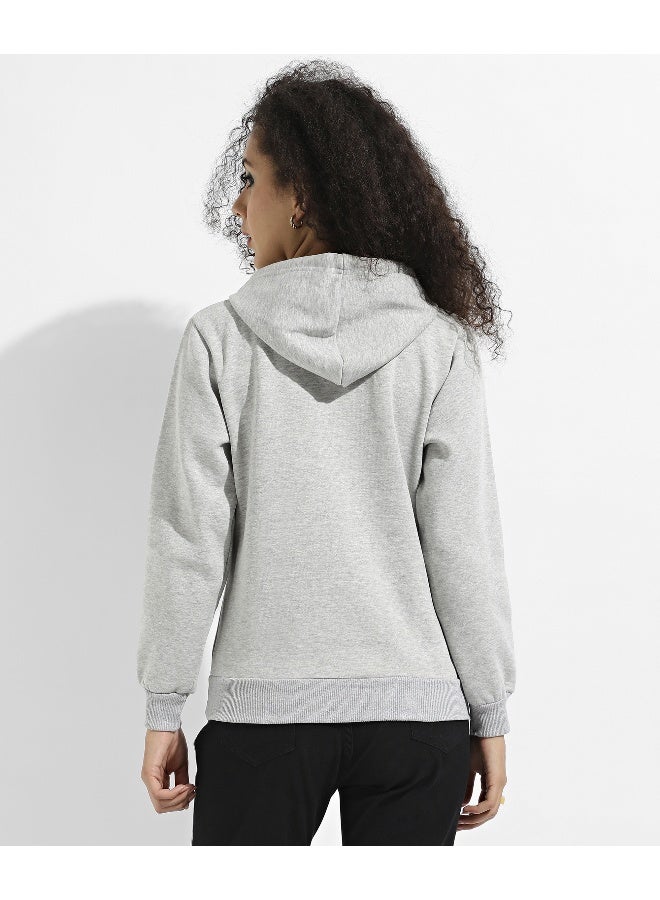 Women's Light Grey Pullover Hoodie With Kangaroo Pockets