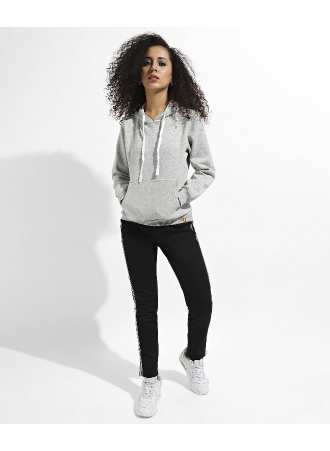 Women's Light Grey Pullover Hoodie With Kangaroo Pockets