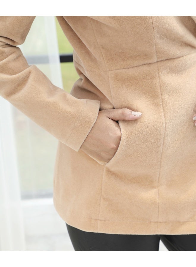 Women's Beige Solid Single-Breasted Blazer