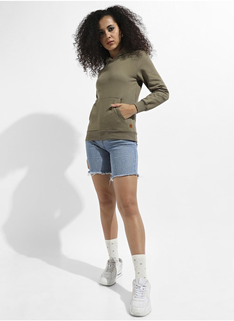 Women's Olive Green Pullover Hoodie With Kangaroo Pockets