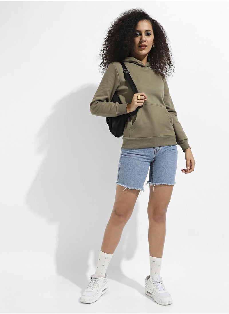 Women's Olive Green Pullover Hoodie With Kangaroo Pockets