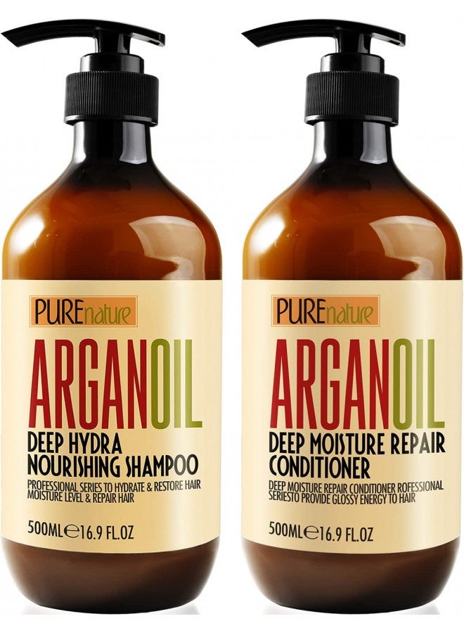 Argan Oil Shampoo And Conditioner Set - Moisturizing Sulfate Free Moroccan Care With Keratin - For Curly, Straight, Dry And Damaged Hair - Hydrating, Anti Frizz Salon Technology