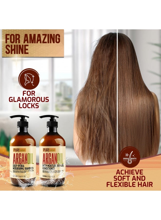 Argan Oil Shampoo And Conditioner Set - Moisturizing Sulfate Free Moroccan Care With Keratin - For Curly, Straight, Dry And Damaged Hair - Hydrating, Anti Frizz Salon Technology