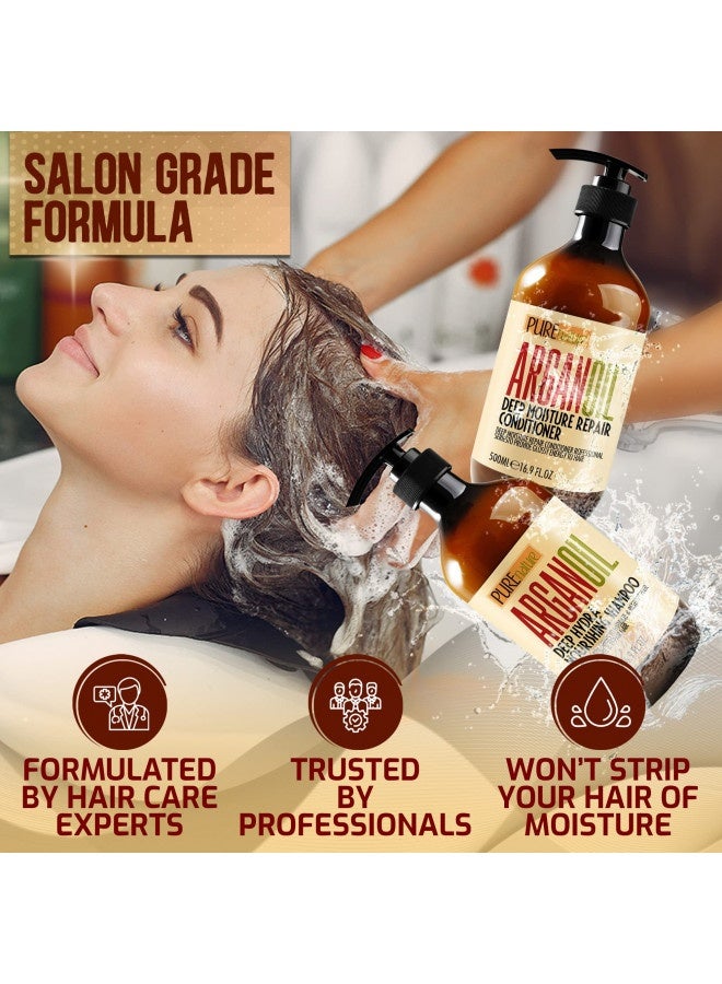 Argan Oil Shampoo And Conditioner Set - Moisturizing Sulfate Free Moroccan Care With Keratin - For Curly, Straight, Dry And Damaged Hair - Hydrating, Anti Frizz Salon Technology