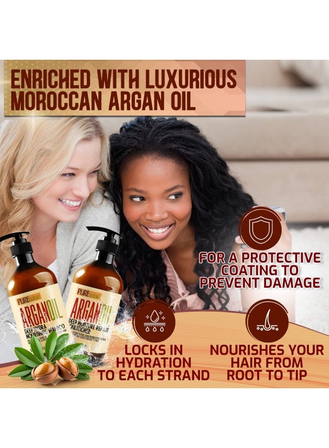 Argan Oil Shampoo And Conditioner Set - Moisturizing Sulfate Free Moroccan Care With Keratin - For Curly, Straight, Dry And Damaged Hair - Hydrating, Anti Frizz Salon Technology