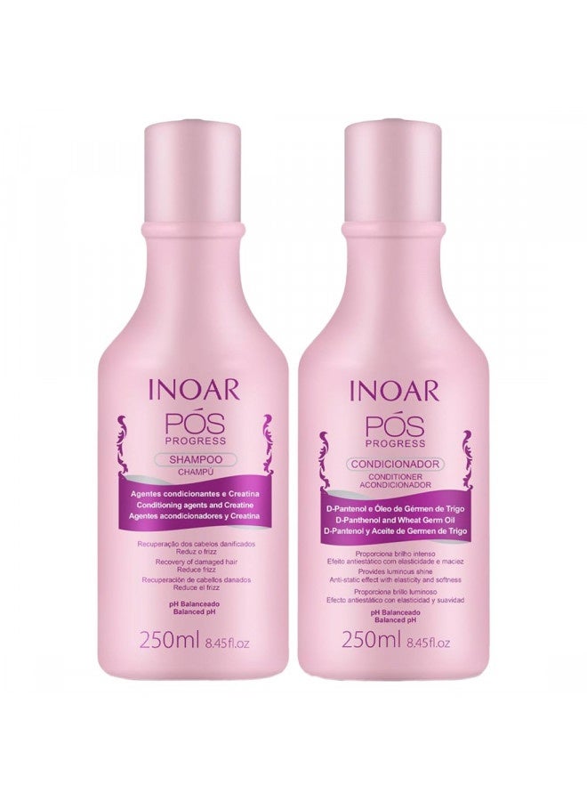 Inoar Professional - Pos Progress Shampoo And Conditioner - 2 Step Kit Designed To Be Used Between Keratin Treatments To Prolong Their Effectiveness ( 8.45 Ounces / 250 Milliliters )