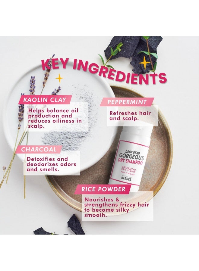 Drop Dead Gorgeous Non Aerosol Dry Shampoo Volume Powder By Handmade Heroes | 1.8Oz | 100% Natural And Vegan, Sustainable And Aerosol Free | For Dark Hair And Brunette Hair | Volumizing Hair Powder S