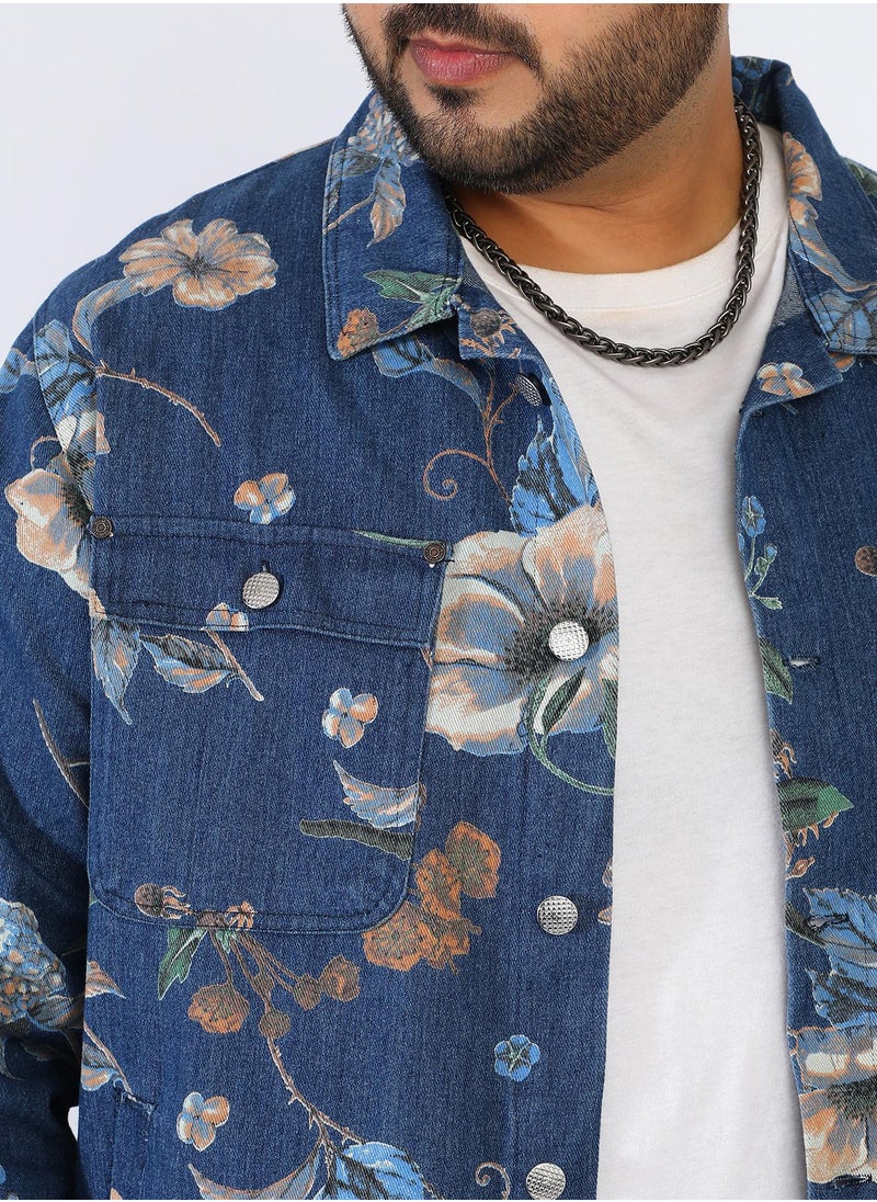 Men's Navy Blue Botanical Denim Jacket