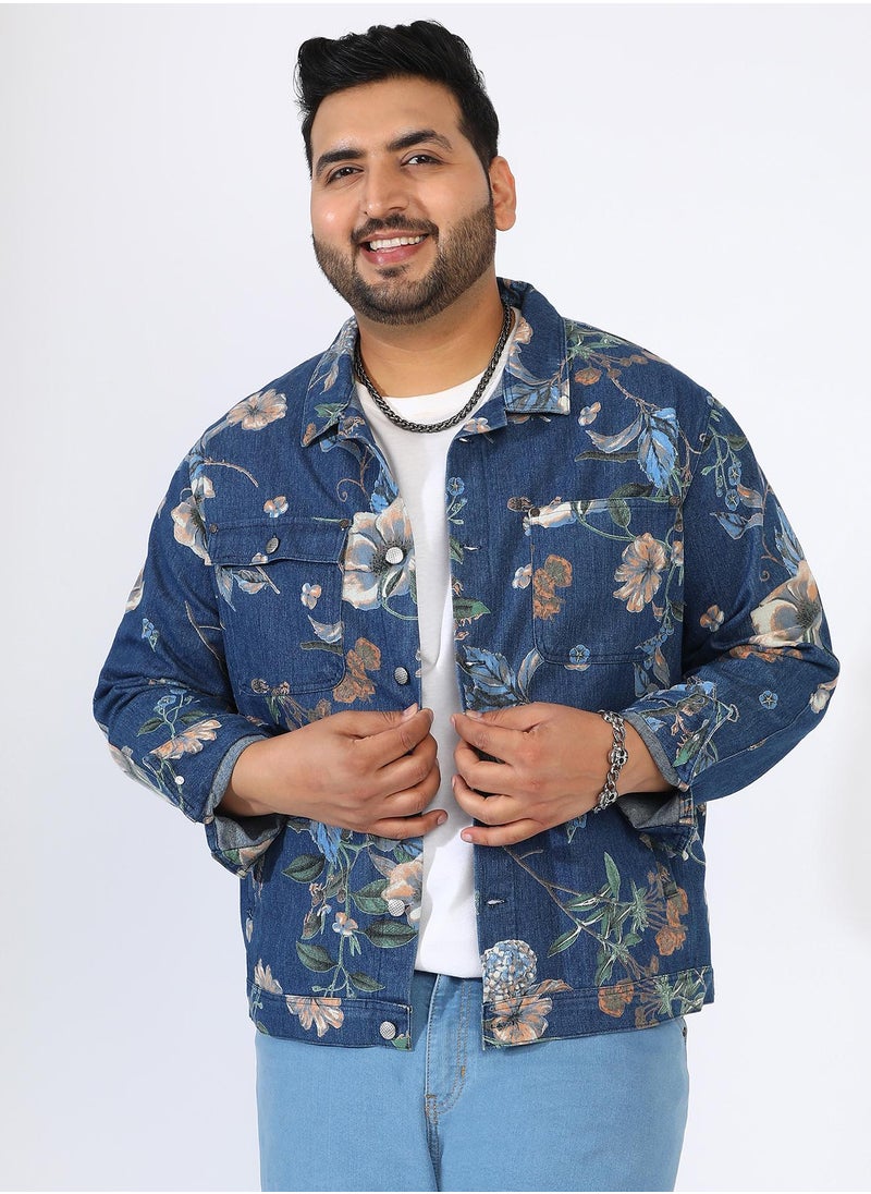 Men's Navy Blue Botanical Denim Jacket